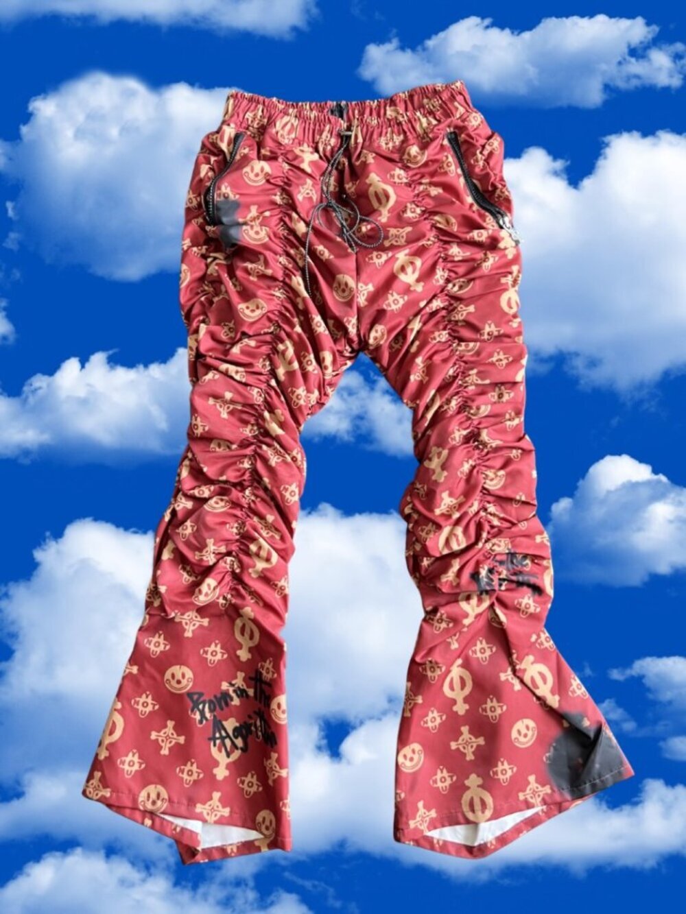 SKOOT Apparel Algorithm Suit Pants Red Ruched Flared Size S-L NWOT MSRP $250